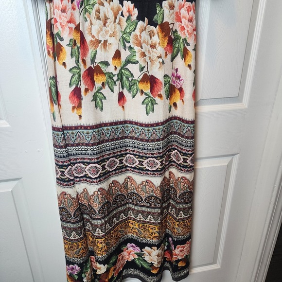FARM Rio Anthropologie Maxi Dress Large Floral Boho Flare Sleeve Esmeralda Black - Picture 4 of 13
